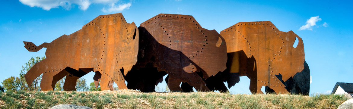 Public Art sculpture of bison in Ridgewood West